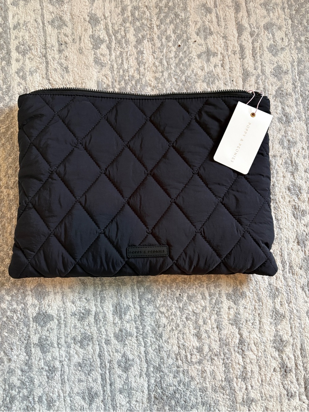 Poppy & Peonies Quilted Black Travel Pouch